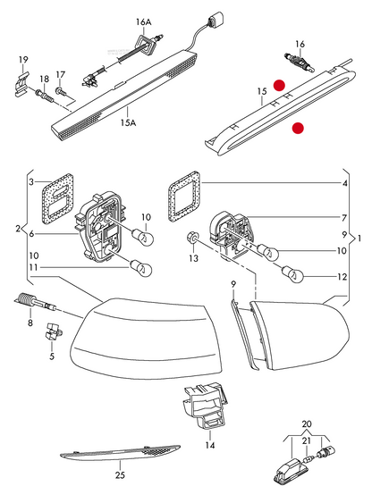 (15) LL9406 DEPO high-level brake light with spray jet rear (not GTI/GTD)