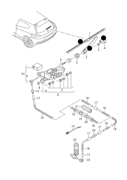 (items 1,2+4) 2190315 CD-Continental Rear wiper arm,blade & cap VW Scirocco mk2 2008>2017