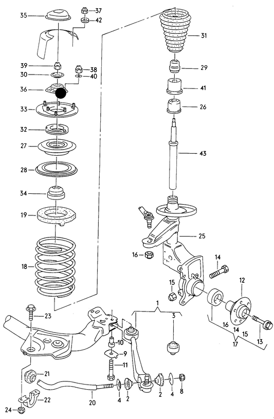 (ITEM 36) 103745 Top Suspension Strut Mouting Audi 100 91>/A6/S6 >97