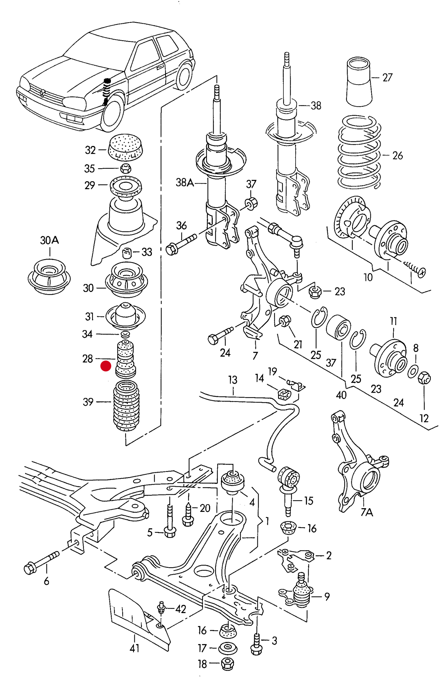 (28) 103487KP1 Front Bump Stop & Cover 84mm