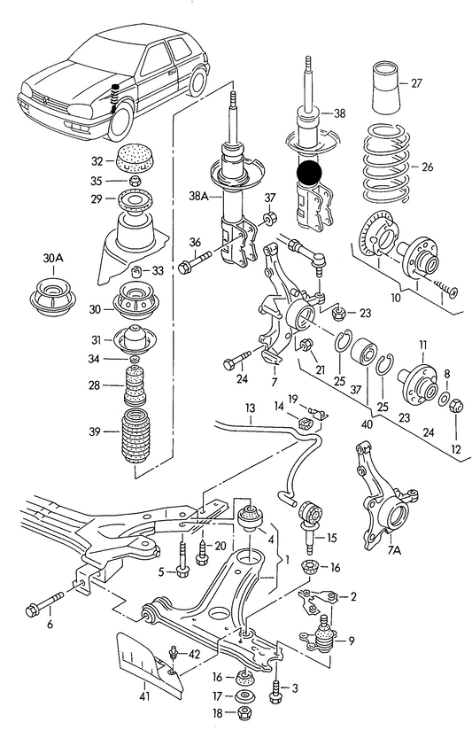 (ITEMS 38) 103494T PAIR of GAS Front Suspension Struts Golf mk2 90>/Golf mk3 >95