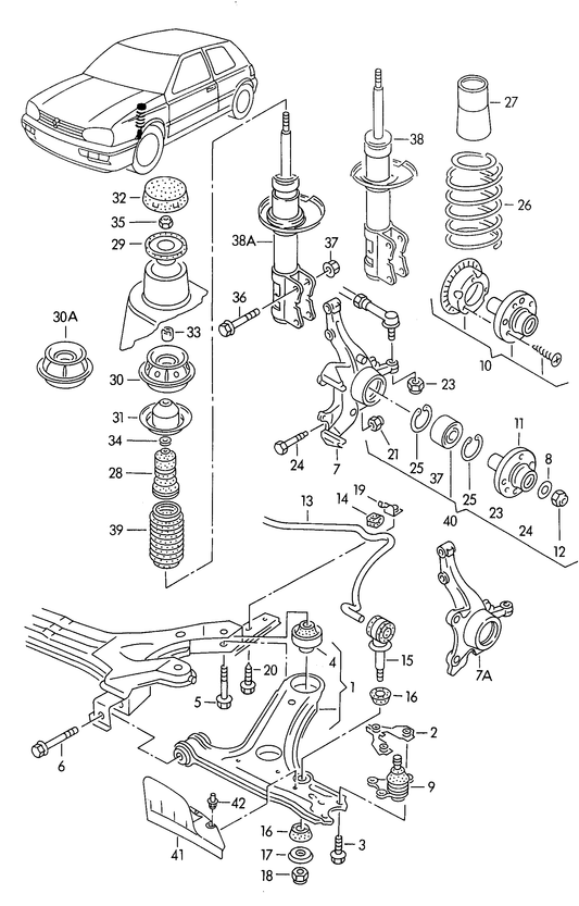 (ITEM 30) 103490 Front Top Strut Mounting Golf mk2 G60/MK3 mid 95> 'Special order 1-2 days'