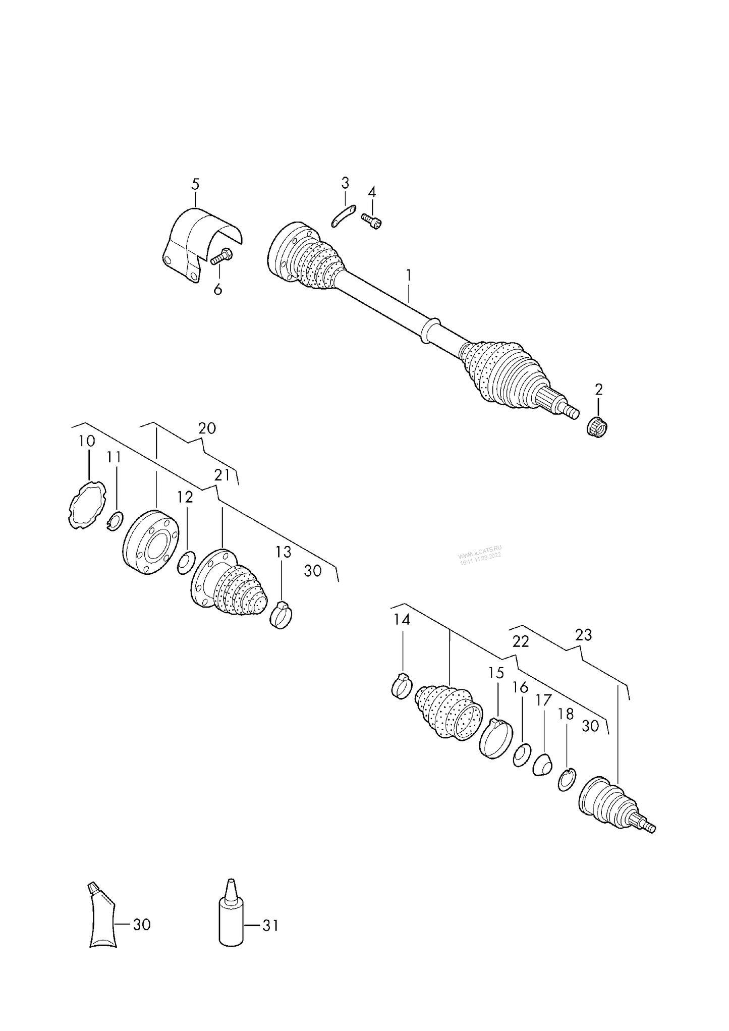 407-022 Golf mk4 1998>2004 drive shaft for 5 speed manual transmiss. frt.-wh.dr.+ AHW,AQM,AXP, BCA front