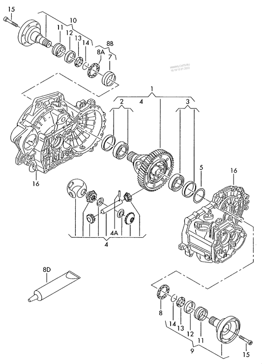409-020 A3 8P differential output gear 5-speed manual transmission FNE,GQQ,JCR, KBL 1.9ltr.