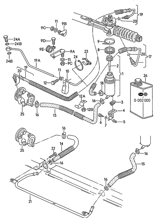 476-020 Passat 3A 1988>1996 oil container and connection parts, hoses power steering