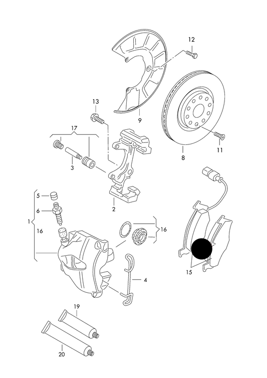 (Item 15) 110085 SKF Set of Front Brake Pads with sensors 1.2T/1.4/1.9TDI/2.0FSI non-turbo/2.0TDI PR-1ZE, 1LJ, 1LL, 1ZA, 1ZB