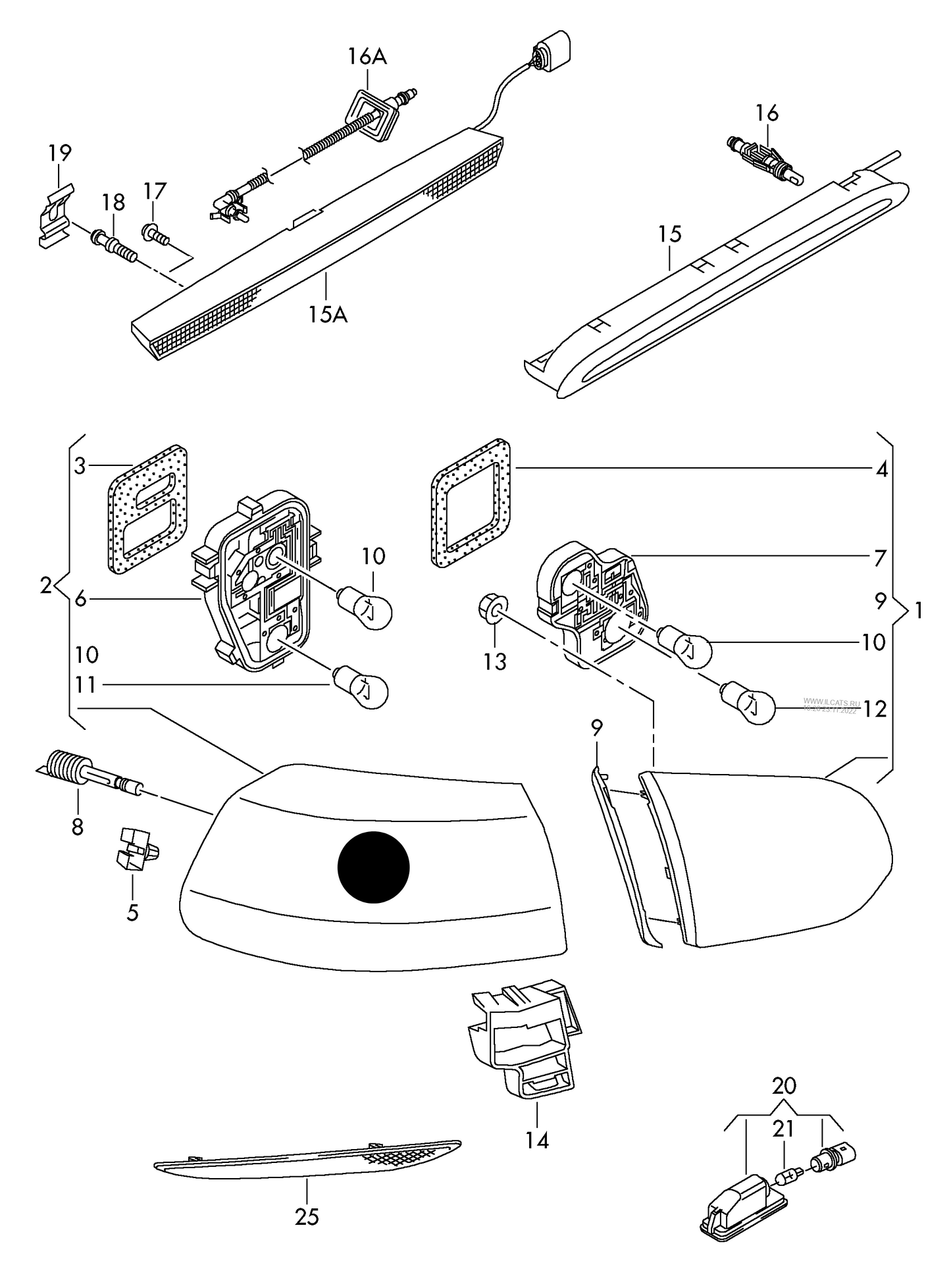 (2) LL9292 DEPO N/S/R Lamp GOLF (Exc.SPORT) 09-13 OUTER R/L RED/CLR NON-LED (VALEO)