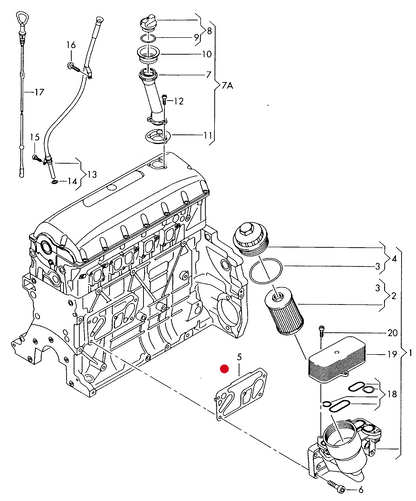 (5) 111912 Oil filter housing to block gasket T5 2.5TDI AXD,AXE,BNZ, BPC