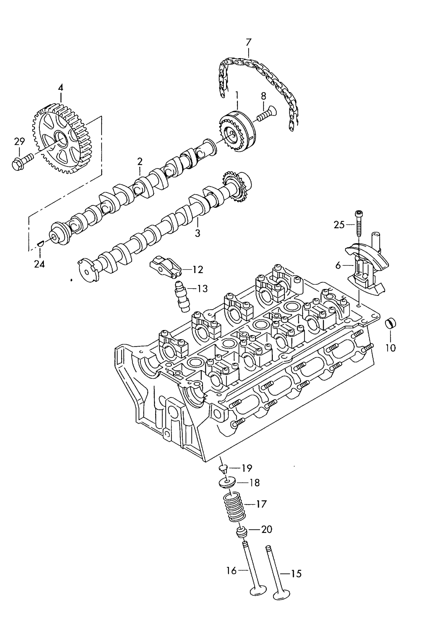 (ITEMS 6+7) 117722KP1 Timing Chain & Tensioner 2.0 BWA/ 147KW,4-cylinder+ CDLC,CDLF 2.0 ltr.