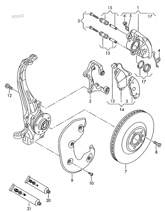 615-050 A4 8K floating caliper brake brake caliper housing calliper carrier brake disc (vented) D >> - 20.06.2011 S4+PR-1LJ TRW-GIRLING front 345X29,5MM 5/112