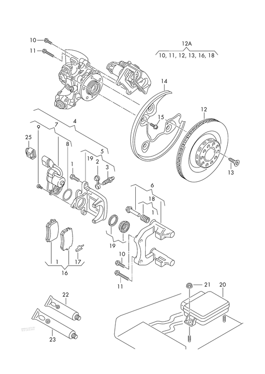 615-070 A4 8K floating caliper brake brake caliper housing brake carrier with pad retaining pin brake disc (vented) S4+PR-1KE TRW-GIRLING rear 330X22MM 5/112