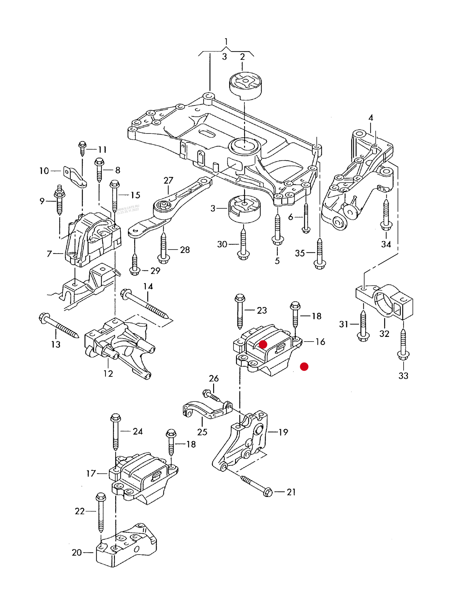 (16) 110761 L/H Gearbox mounting 5-speed man.g/box.+ CAYB,CAYC, CBDC,CLCA,BDJ,BJB,BST, BSX,manual gearbox+ BSU,BLS
