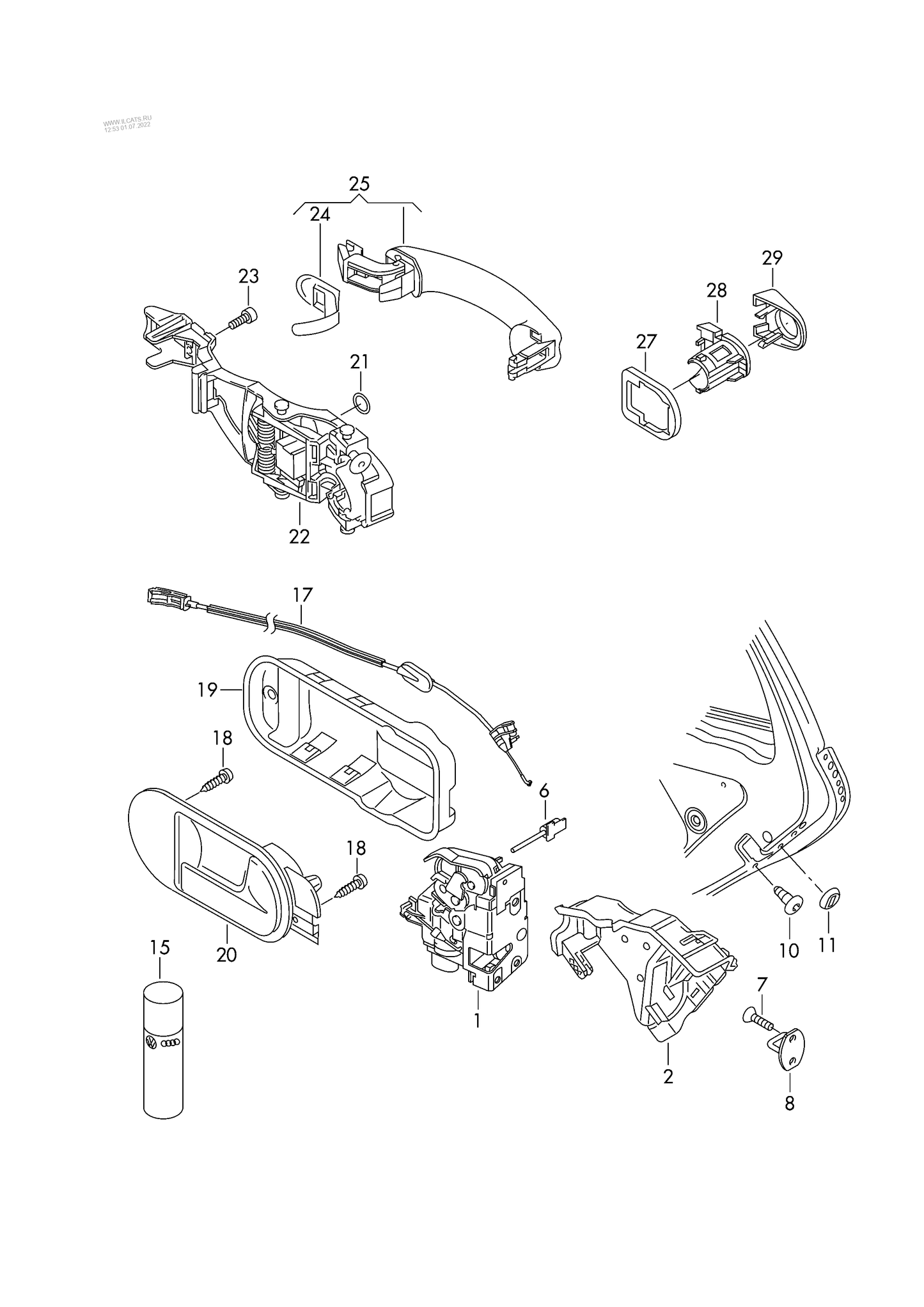 837-060 Golf mk5 Plus Rear door lock inner actuator door handle, exterior