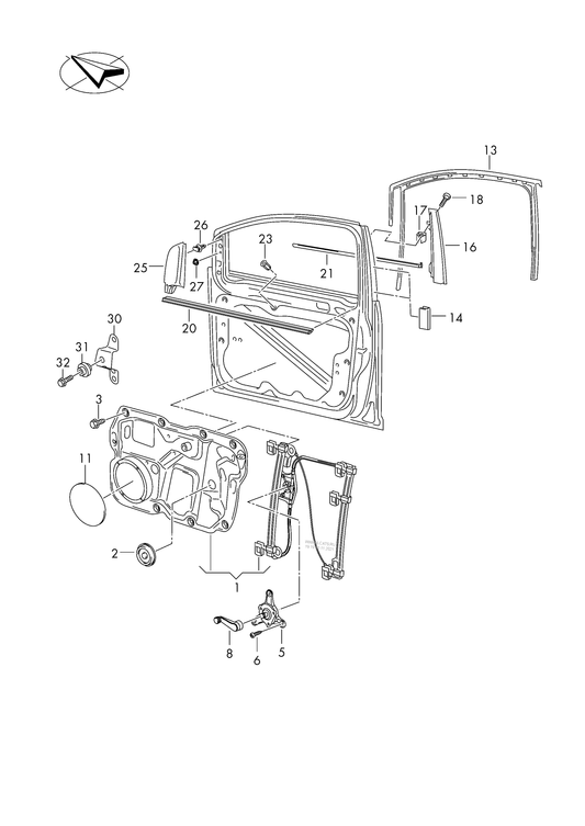 837-060 Caddy 2K Front window regulator window guide window aperture seal cover