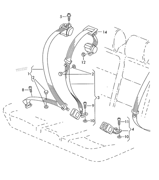 857-070 Golf MK6 three-point safety belt rear