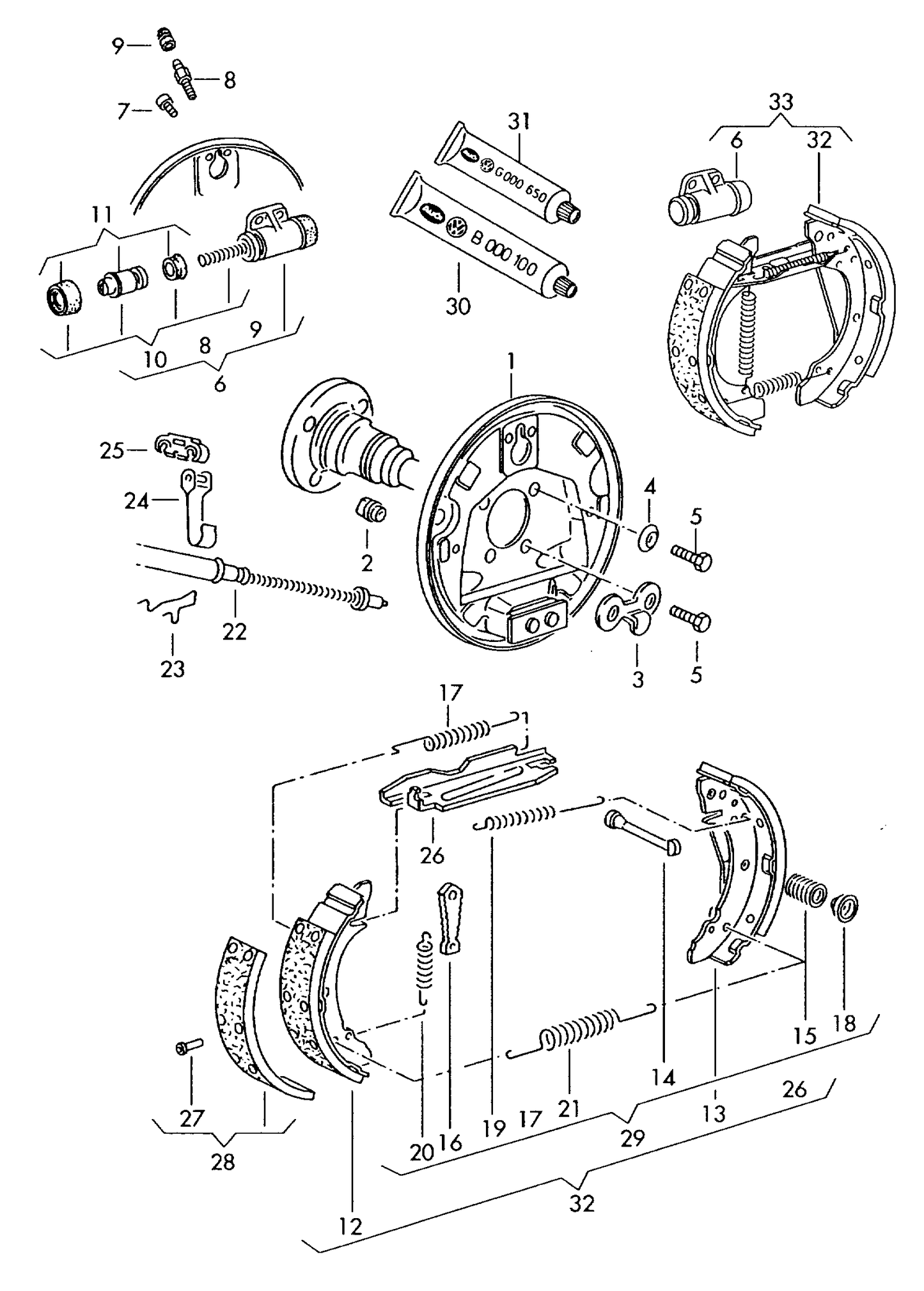 (32) 104253 Rear Brake Shoe Kit 180mm: Golf Mk1 (1975-1983), Golf Mk2 (1984-1992), Polo Mk1/2 (1982-1994)