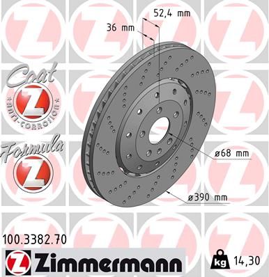 18614 Zimmermann Front Vented & Drilled Brake Disc  390x36mm