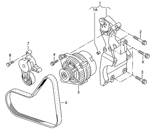 903-025 TT 8J connecting and mounting parts for alternator poly-v-belt petrol eng.+ BWA,BPY,CDLA CDLB,CDMA 2.0 ltr.